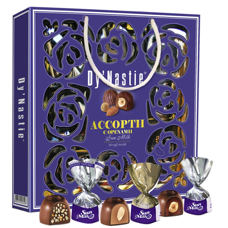  Династия Сумка Конфеты "Ассорти с орехами", 210г     в Ленинск-кузнецком